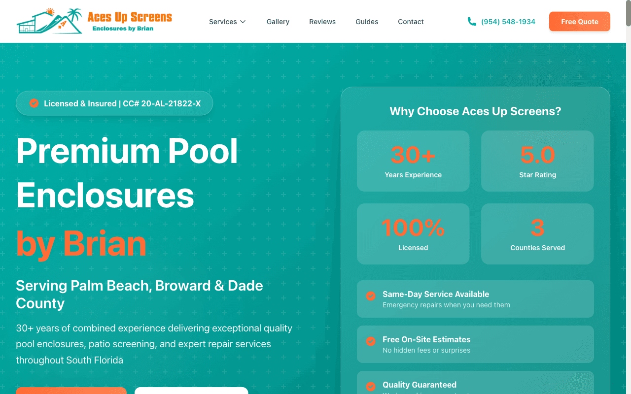 Aces Up Screens website