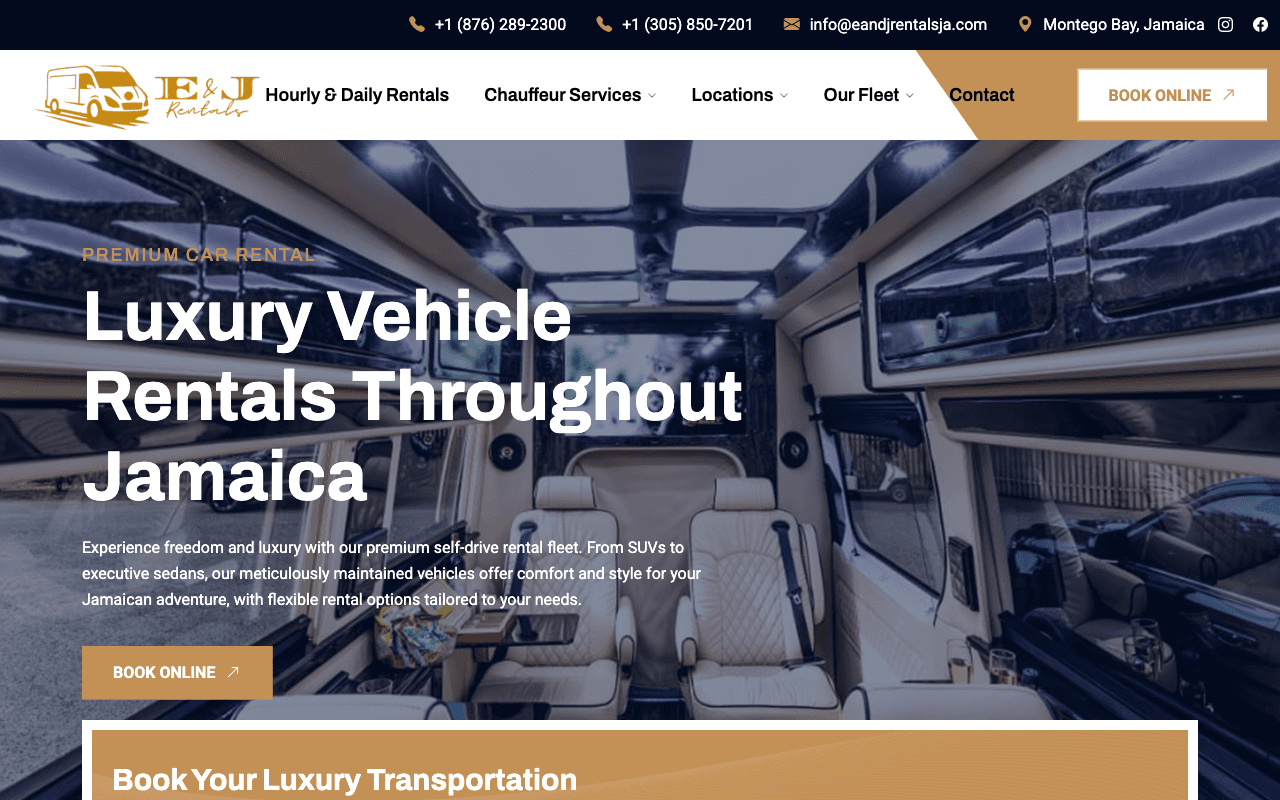 E&J Rentals Jamaica website